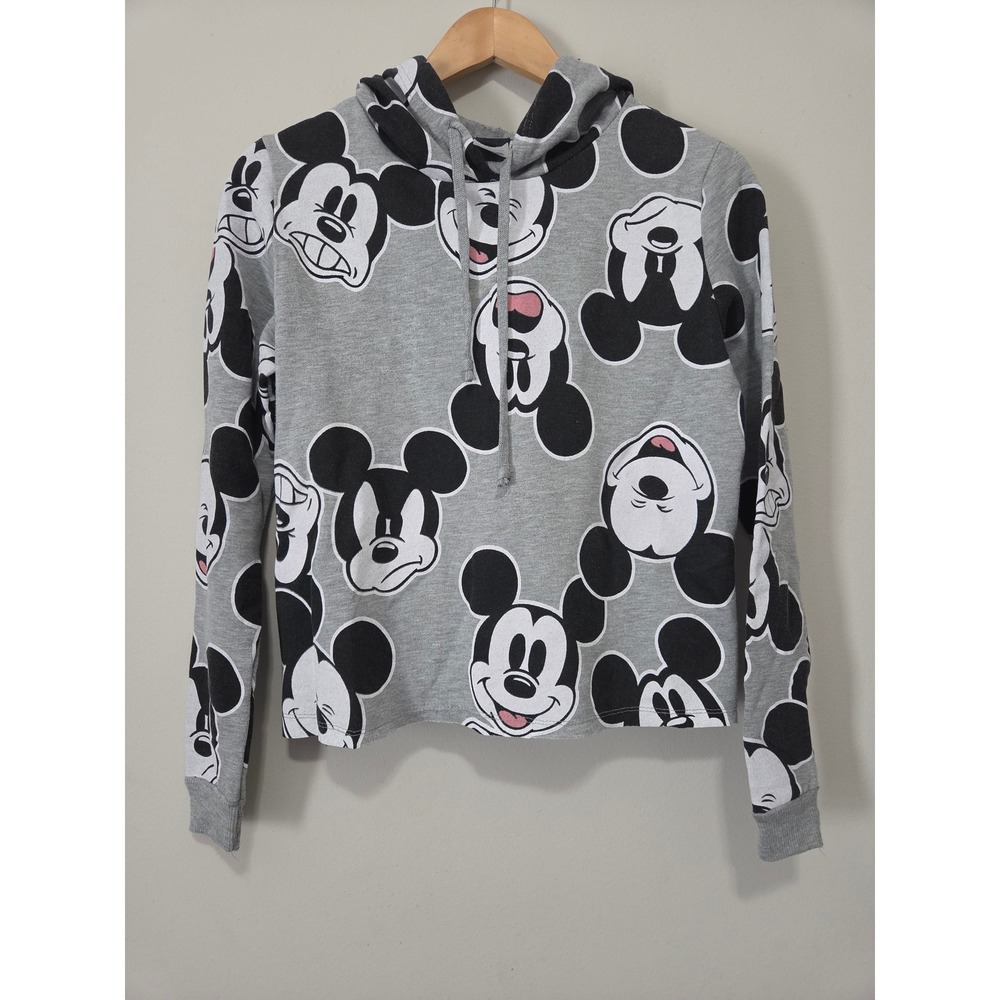 Disney Mickey Mouse All Over Print Cropped Hoodie Gray JT20805 Womens Small